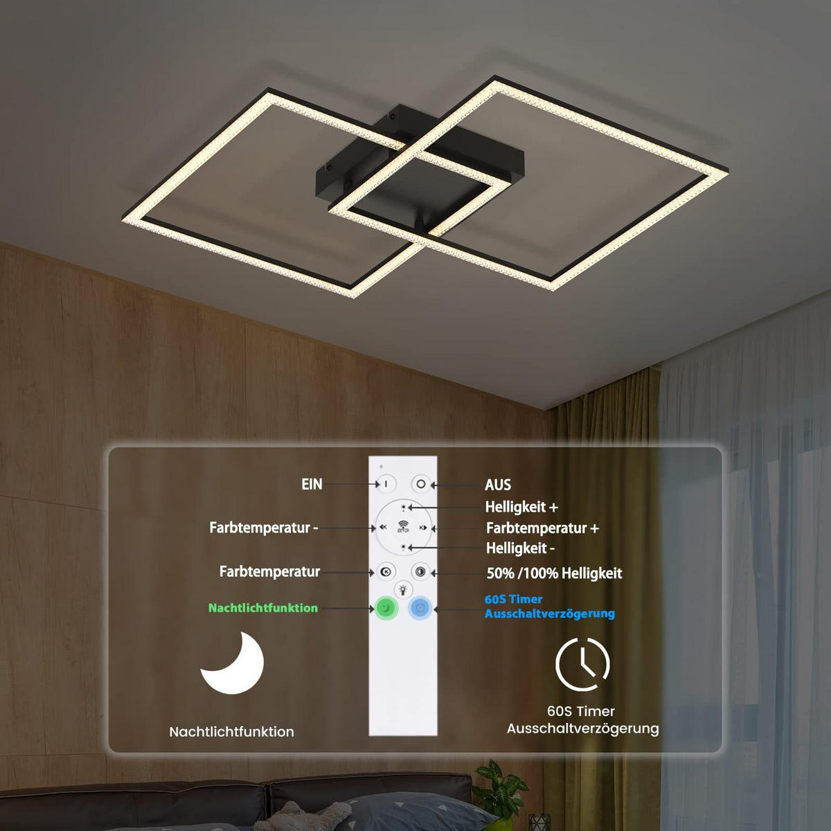 LED-DECKENLEUCHTE Friedhelm 54/54/7.5 cm - Schwarz, Metall (54/54/7.5cm) - ZMH