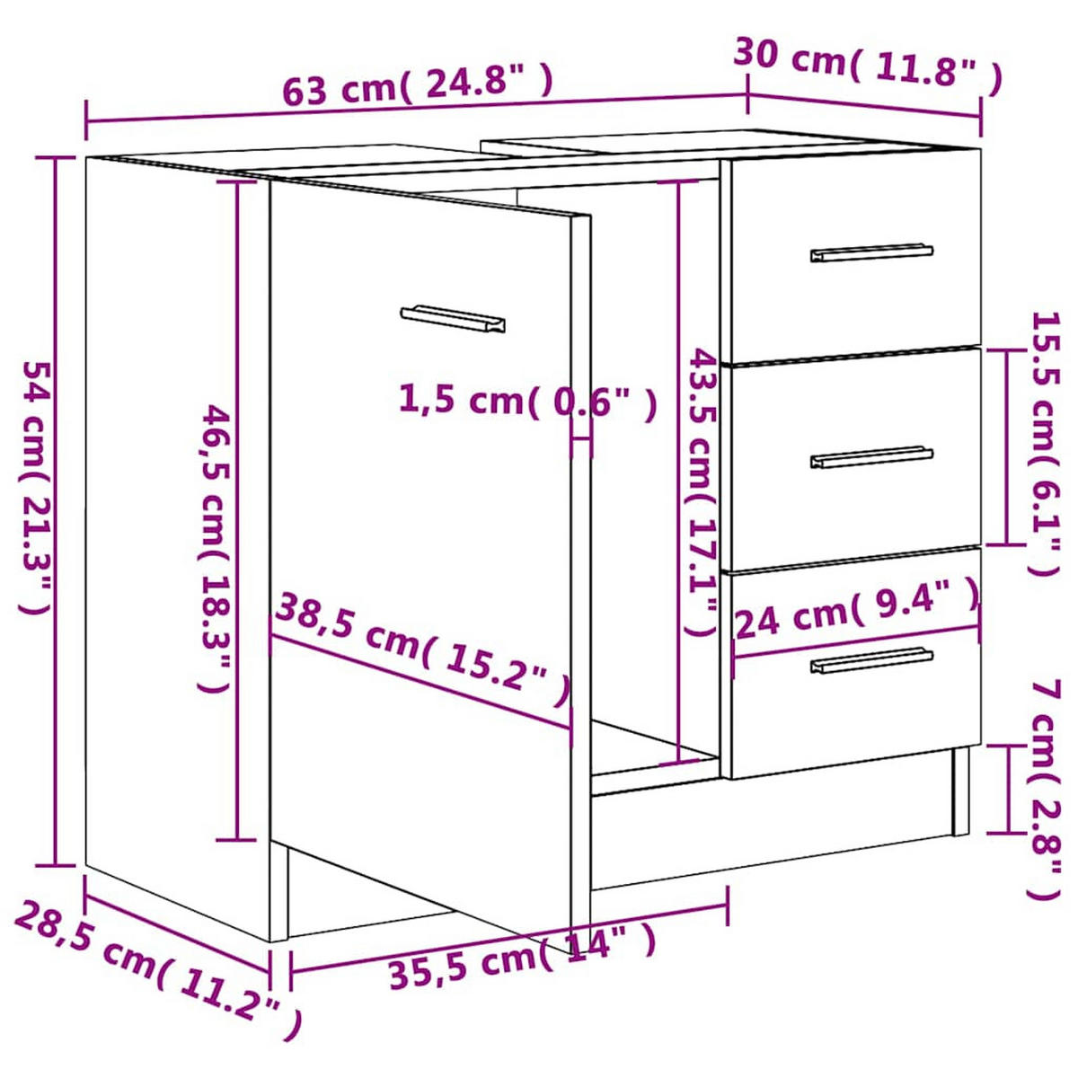WASCHBECKENUNTERSCHRANK Betongrau 63/30/54 Cm Holzwerkstoff - Grau, Holzwerkstoff (30/54/63cm) - vidaXL