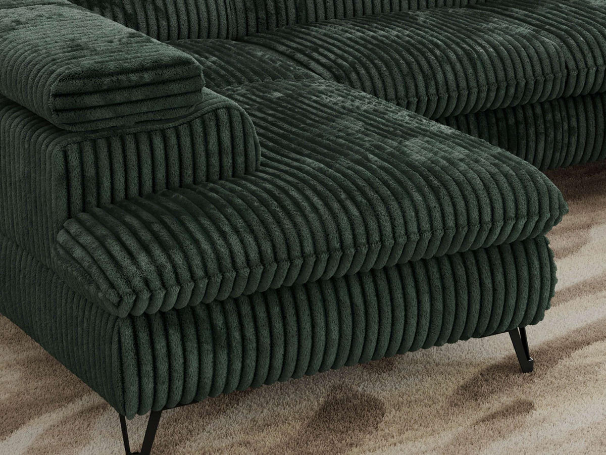 WOHNLANDSCHAFT PABLO U Cord Dunkelgrün mit Topper T25 - Schwarz/Grün, Textil/Metall (346/76/208cm) - MKS