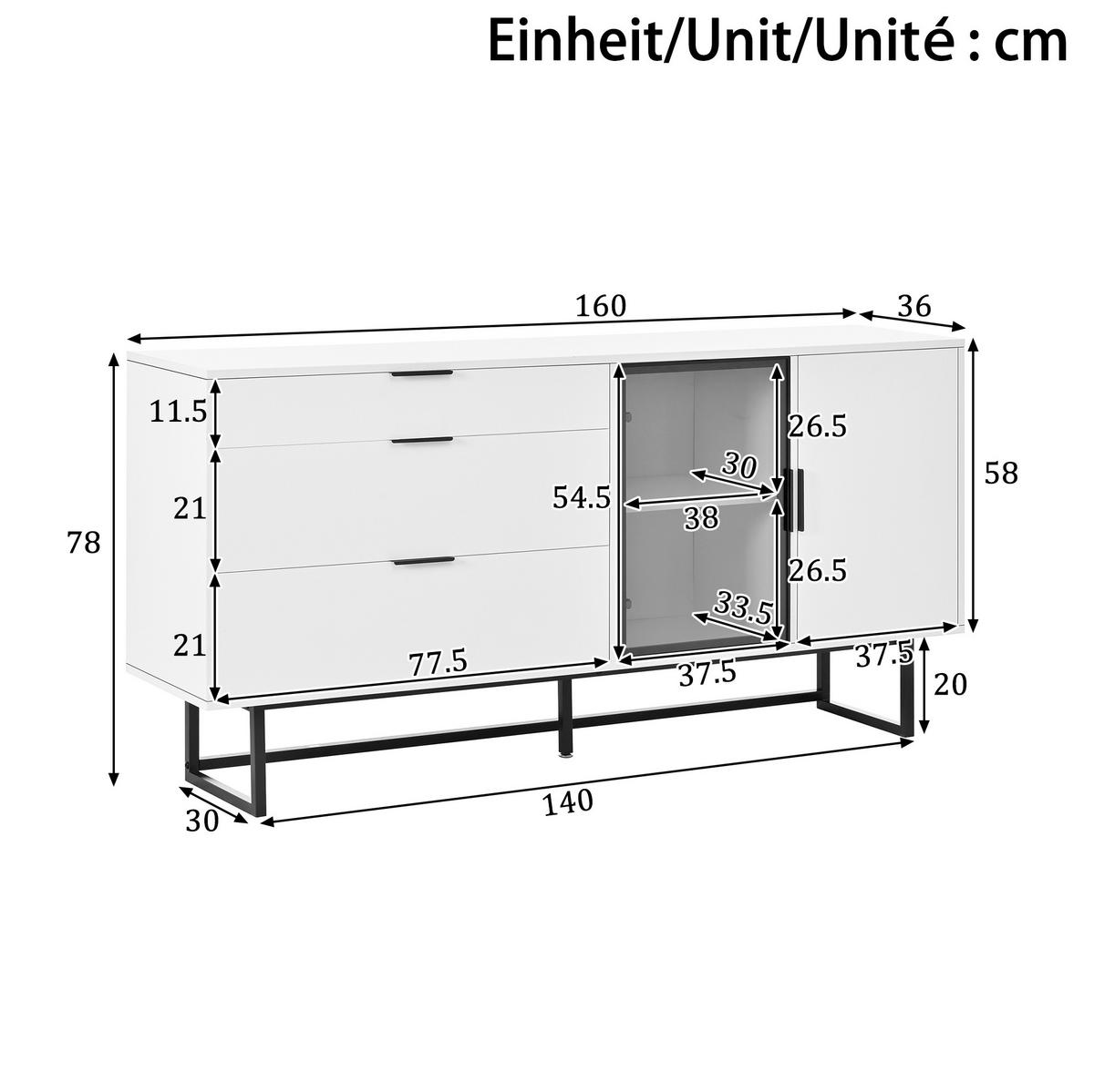 SIDEBOARD 160/36/78 cm Weiß aus MDF mit LED-Beleuchtung - Weiß, Holzwerkstoff (36/78/160cm) - OKMYHOME