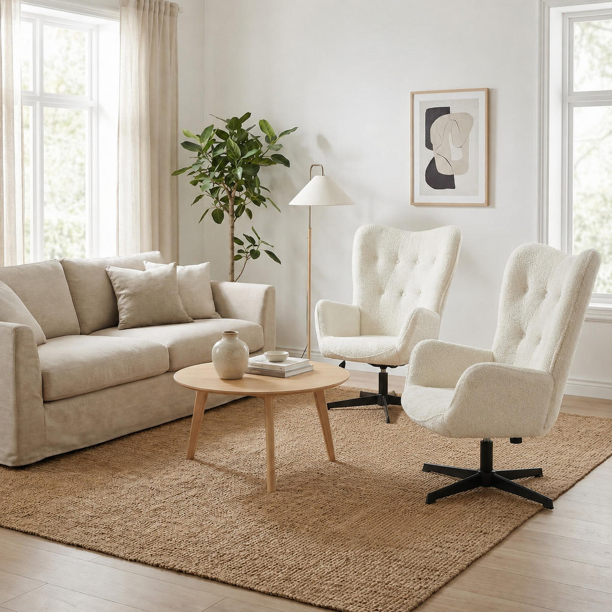 DREHSESSEL, 2er-Set, um 360° drehbar und höhenverstellbar, Chenillebezug, Beige - Beige, Metall (67/100/73.5cm) - Meubles Cosy