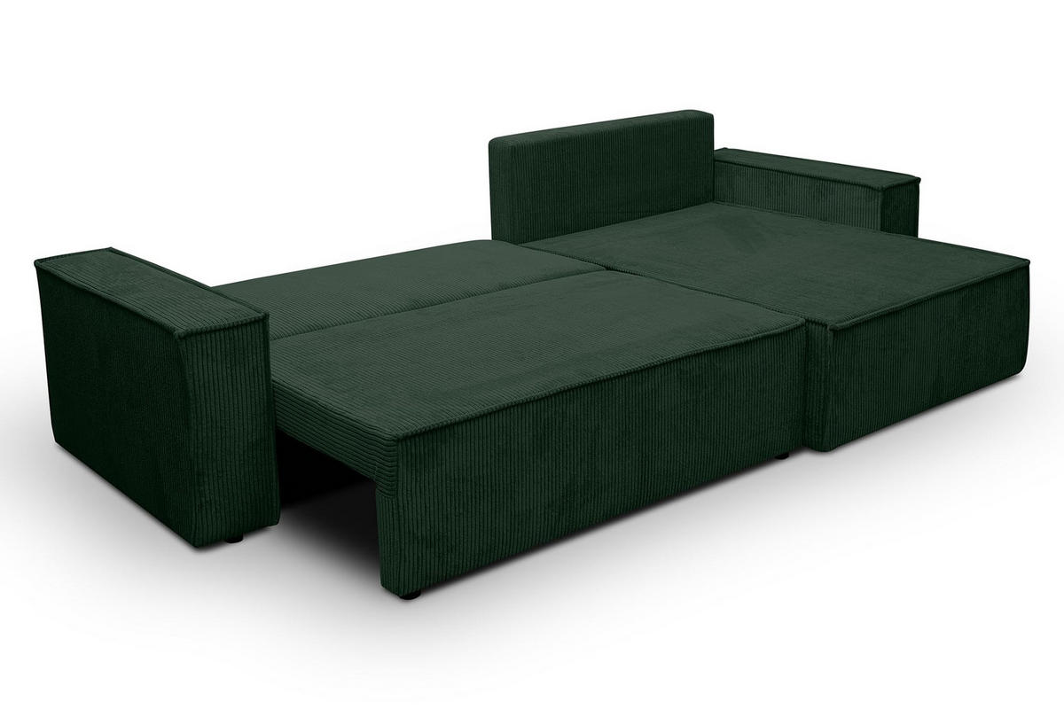 ECKSOFA HUGO XL Schlaffunktion und Bettkasten Cord-Stoff (Grün) - Grün, Textil (274/142cm) - VENASI MÖBEL