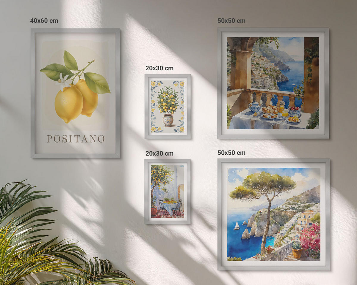 BILDER SET 5er Set - 50x50 cm & 20x30 cm & 40x60 cm Silberner Rahmen - Charmante Straßen mit Pflanzen - Silberfarben, Kunststoff (40/60cm) - TULUP