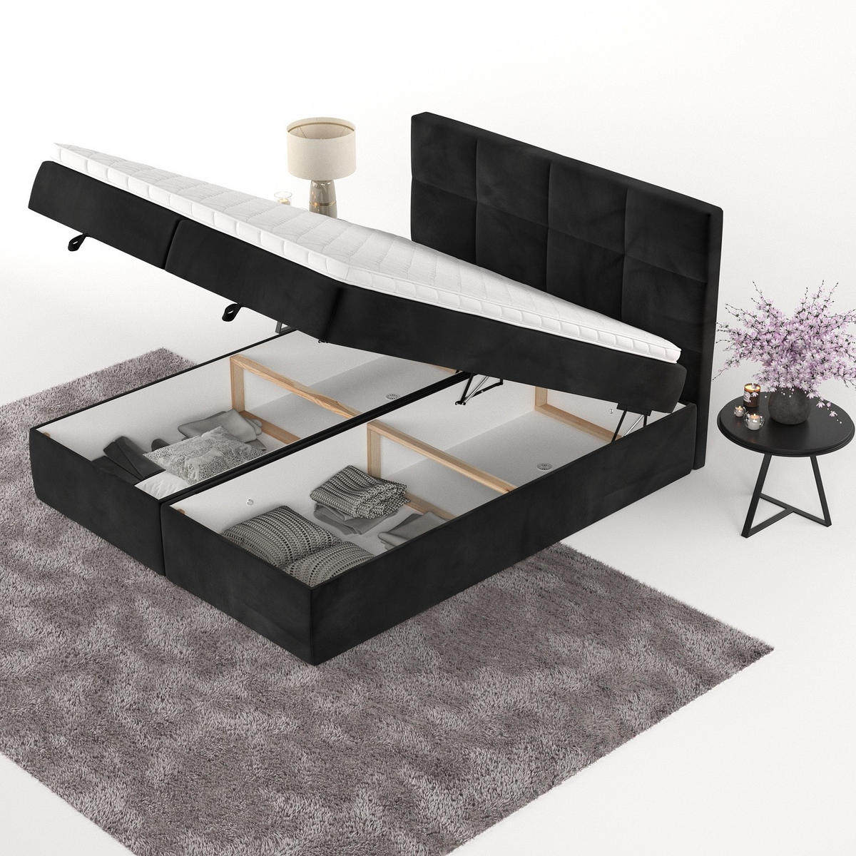 BOXBETT Velto 160/200 cm Schwarz im Kronos Stoff - Schwarz, Holz/Holzwerkstoff (160/200cm) - AltaBeds