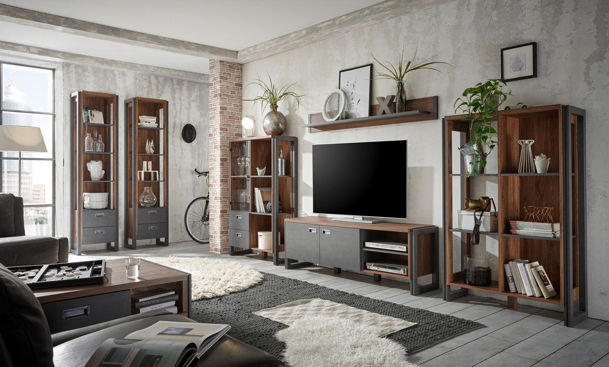 HIGHBOARD I12 Stirling Oak & Matera 90/140/33 cm mit Glastür - Eichefarben, Holzwerkstoff (90/140/33cm) - Livojo