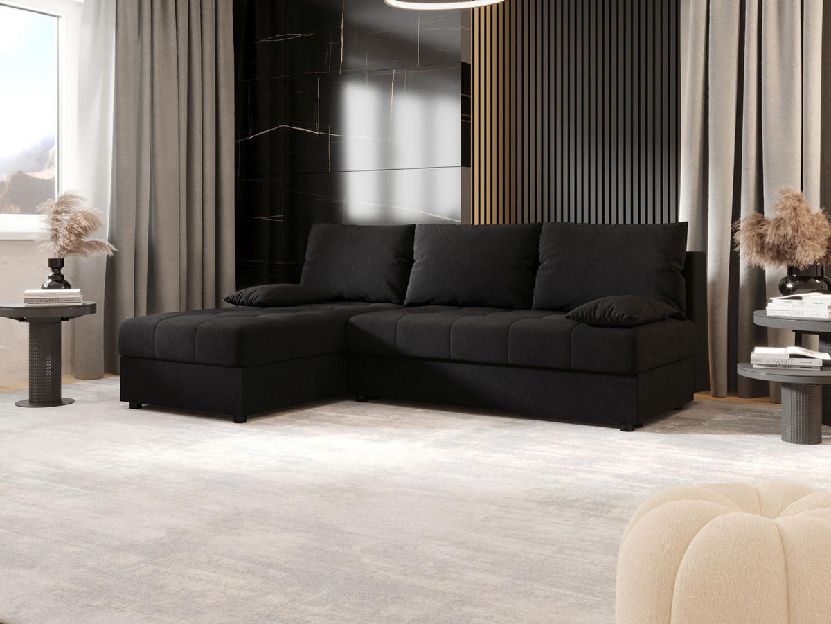 ECKSOFA MOS L Cosmic 100 Links mit Schlaffunktion - Schwarz, Textil (200/143cm) - Bedante