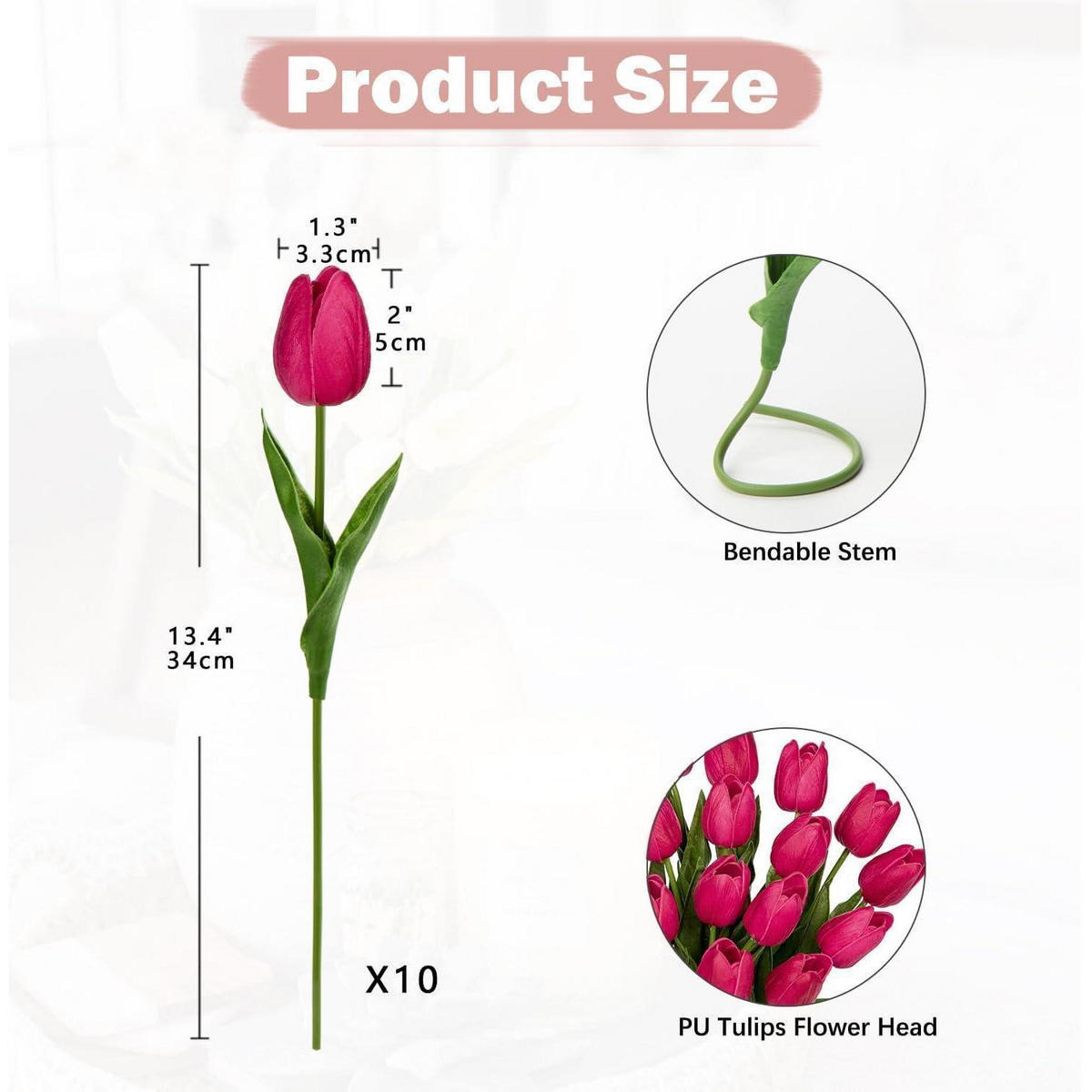 KUNSTTULPEN 10 Stück Dunkelrosa Latex 34 cm - Rosa, Kunststoff (34cm)