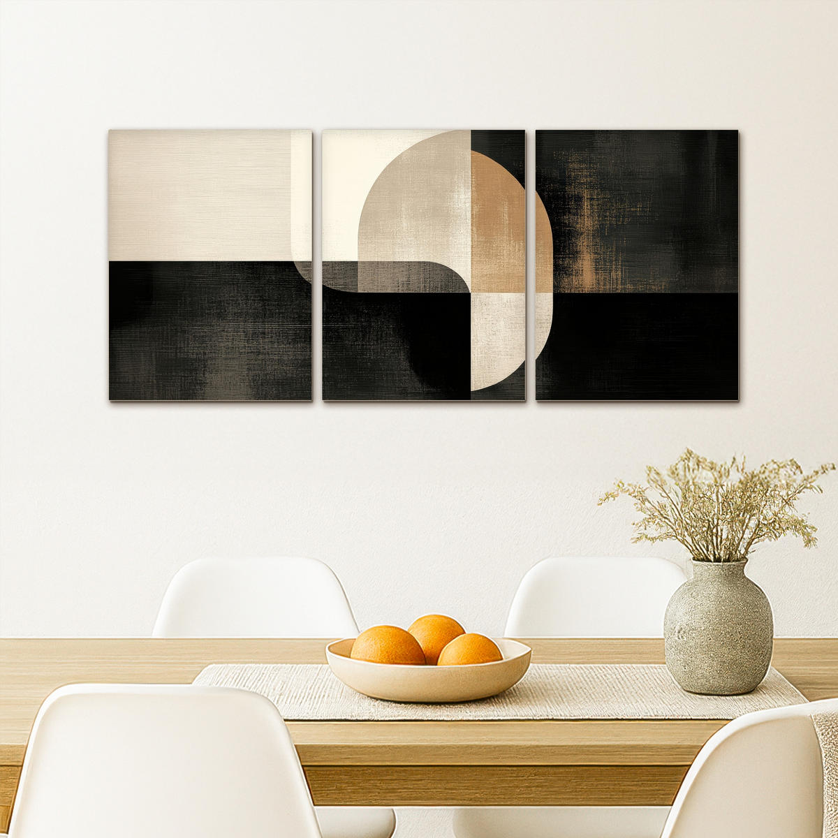 LEINWANDBILD 3er Set Formen - Abstrakt - Gold 90x40 cm - Schwarz, Textil (90/40cm) - MuchoWow