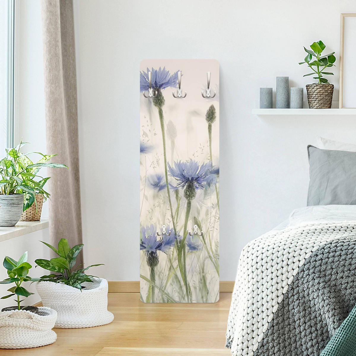 WANDGARDEROBE - Kornblumen und Gräser im Feld 34/105 cm - Violett, Holzwerkstoff (34/105/1.6cm) - Bilderwelten