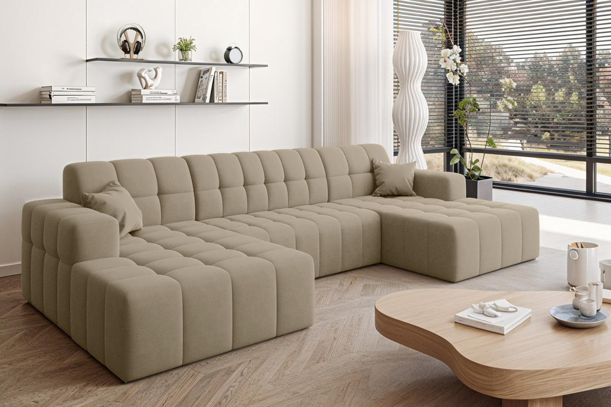 ECKSOFA U-Form Nimes Stoff Portland Beige - Beige, Holz/Textil (168/350cm) - Kaiser Möbel
