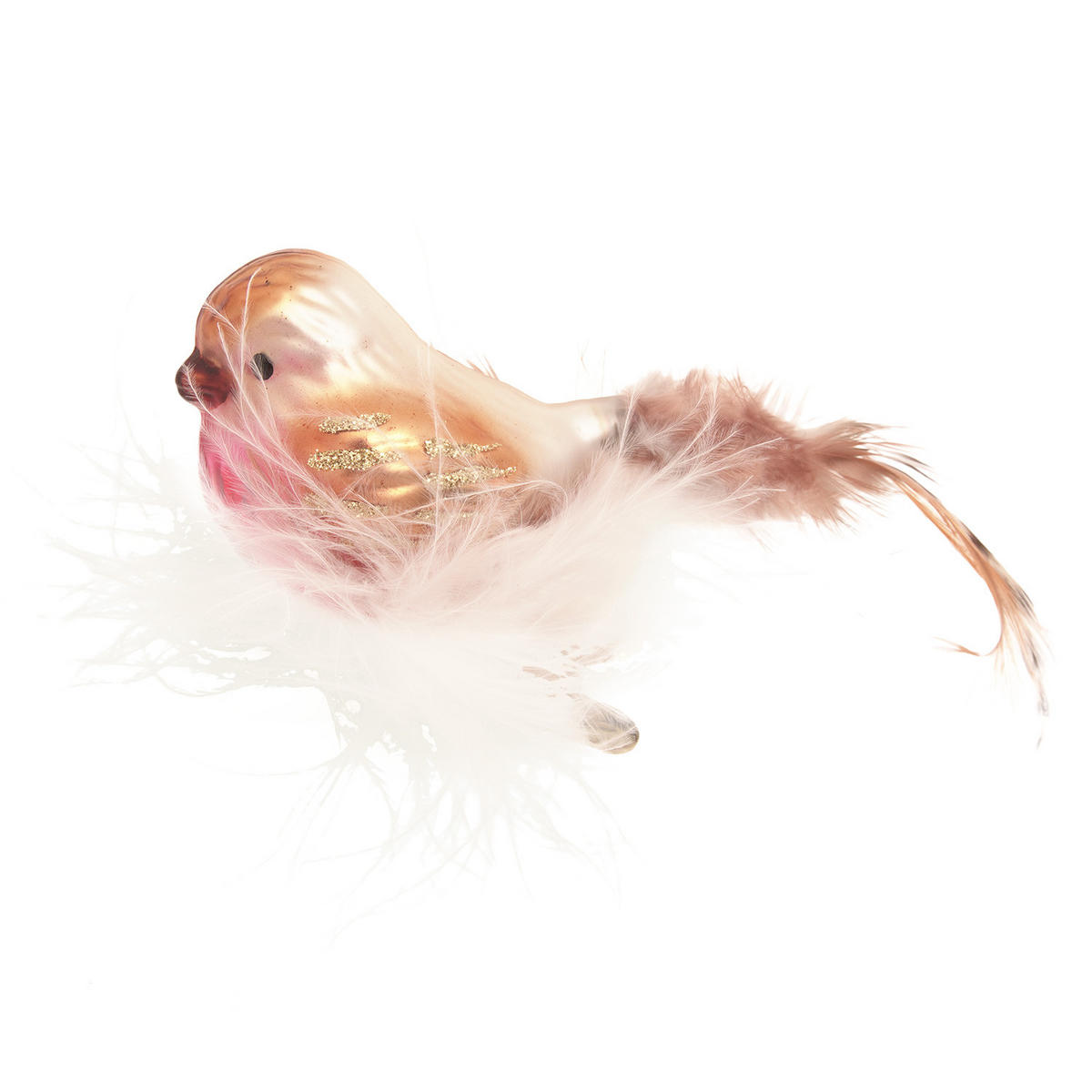 CHRISTBAUMSCHMUCK Vogel mit Federnest Braun 6cm (Glas / 1 Stk.) - Braun, Glas (4/5/6cm) - Krebs Glas Lauscha