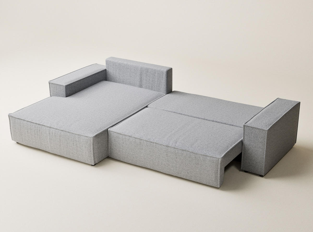 ECKSOFA MIT SCHLAFFUNKTION Maze Hellgrau Webstoff - Hellgrau/Schwarz, Holz/Holzwerkstoff (294/185cm) - Maison de Reve