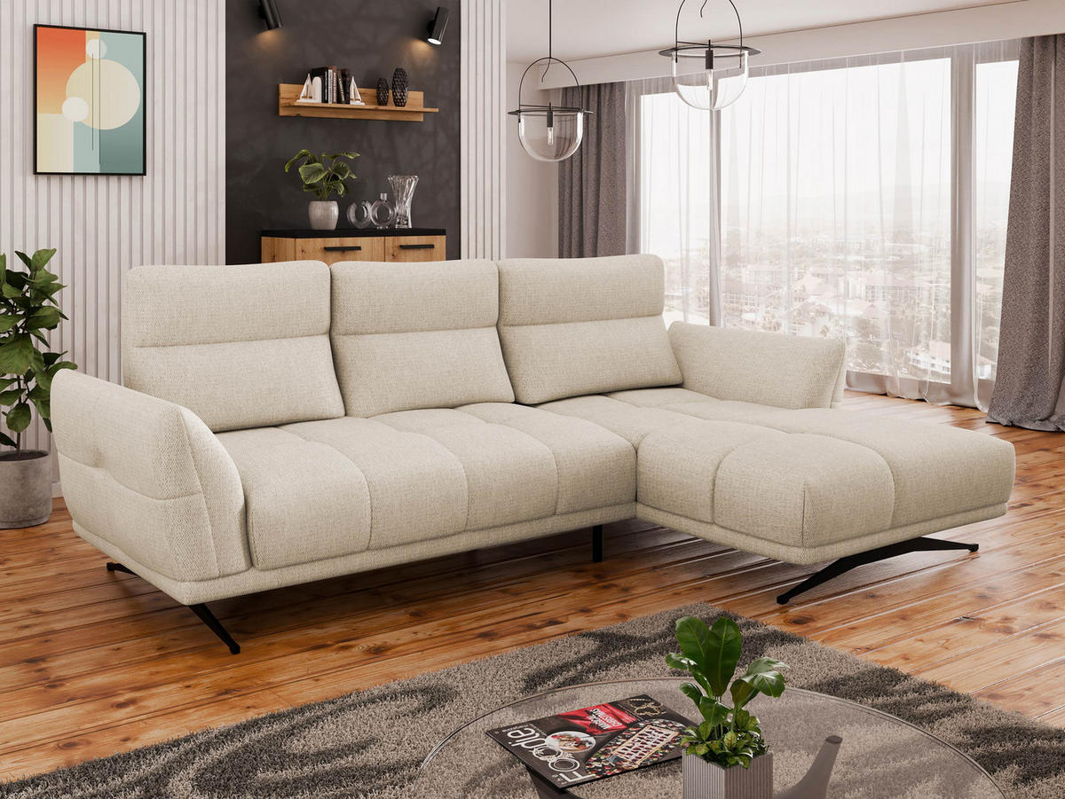 ECKSOFA Giovanni Z LCH, Seite: Rechts 2R-LC - Creme/Schwarz, Holz/Textil (298/195cm) - MIRJAN24