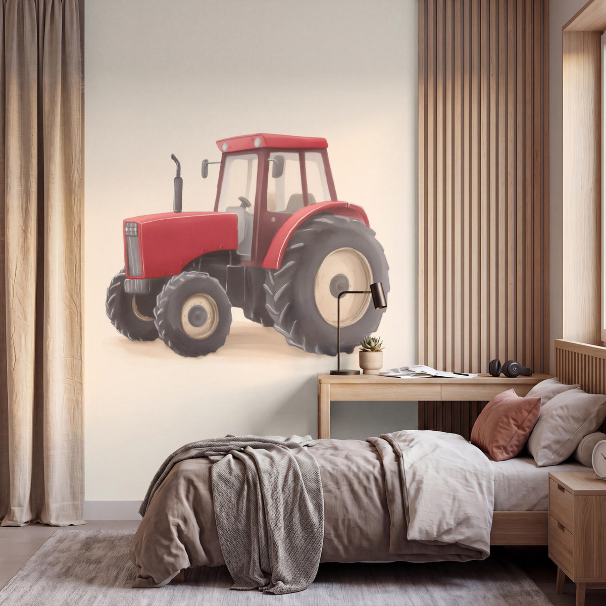 KINDERTAPETE - Traktor - Minimalistisch - Illustration - Rot - 200x300 cm - Rot, Papier (200/300cm) - OnlyWow