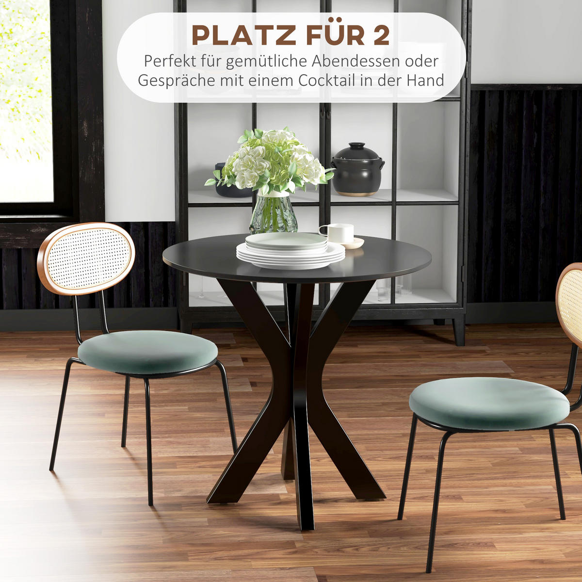 ESSTISCH, Runder Küchentisch, Moderner Esszimmertisch mit Spider-Stahlgestell - Schwarz, Kunststoff (78/78/75cm) - HOMCOM