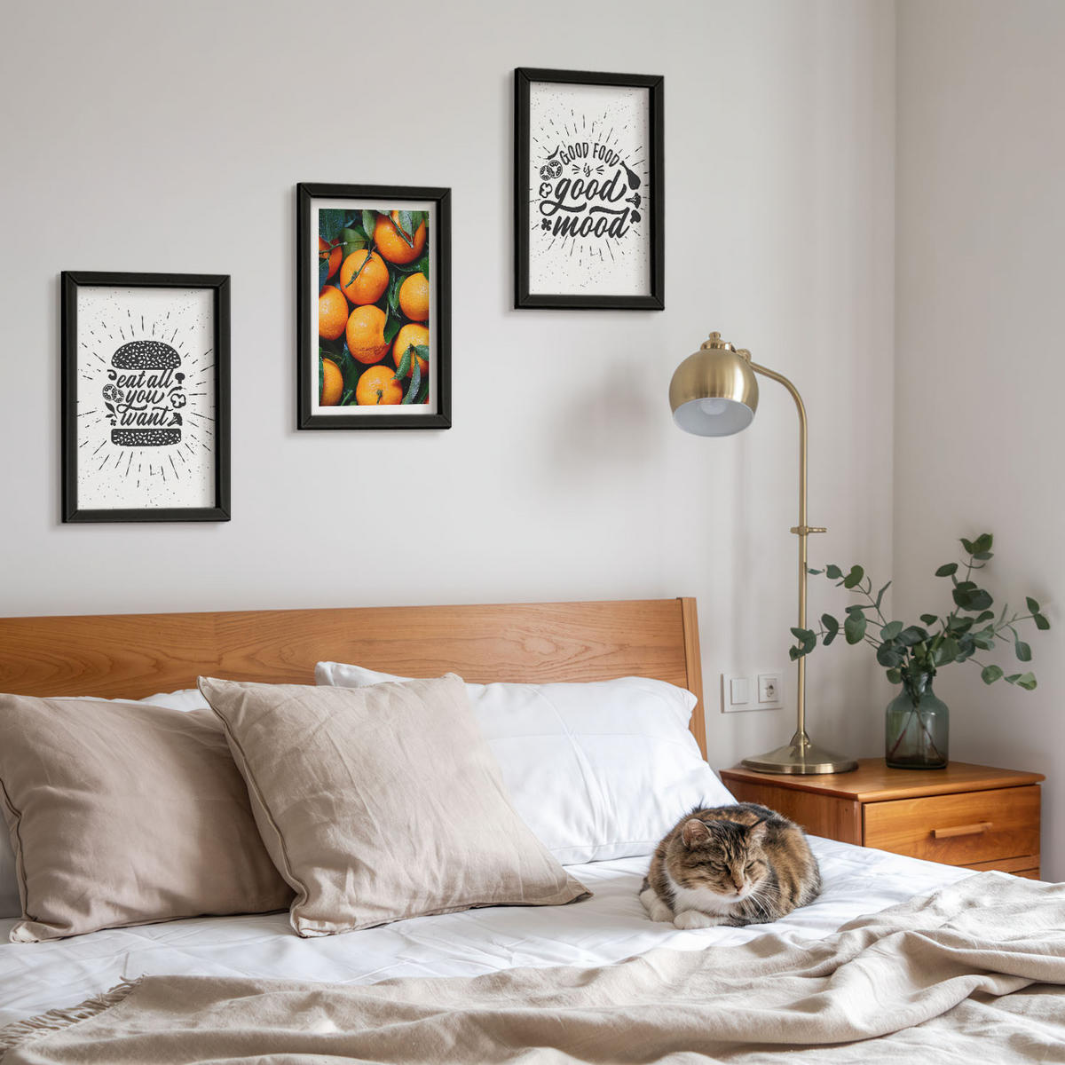 BILDER SET 3er Set - 20x30 cm Schwarzer Rahmen - Juicy Oranges Kitchen - Schwarz, Kunststoff (20/30cm) - TULUP