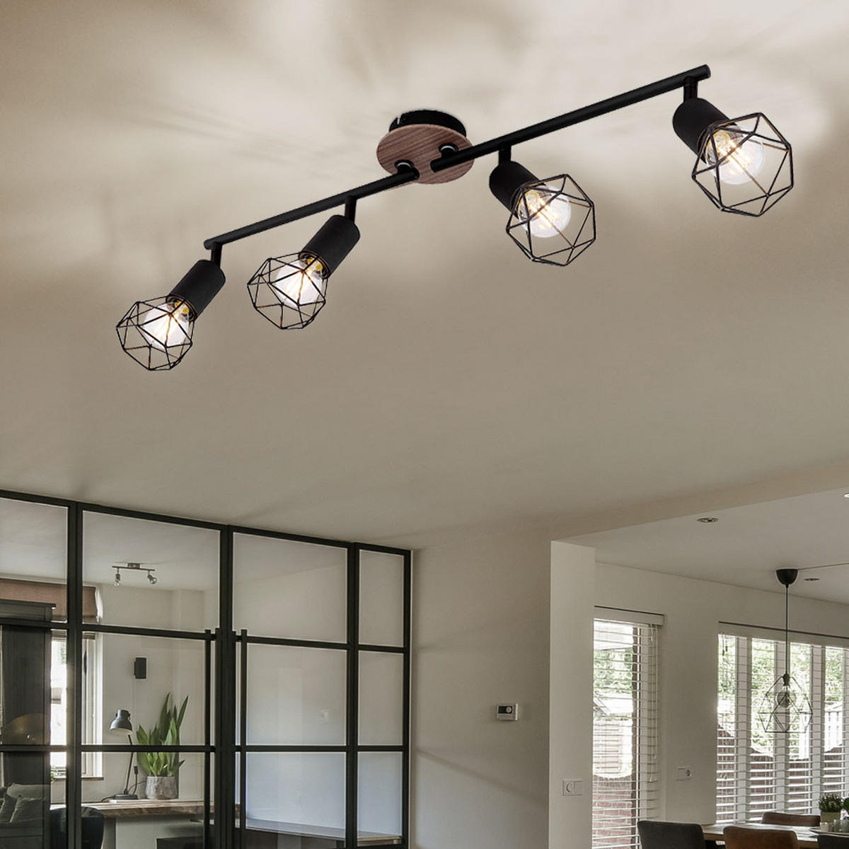 DECKENLEUCHTE Metall Holzoptik Schwarz - Schwarz, Holz (60/10/21.5cm) - Globo Lighting