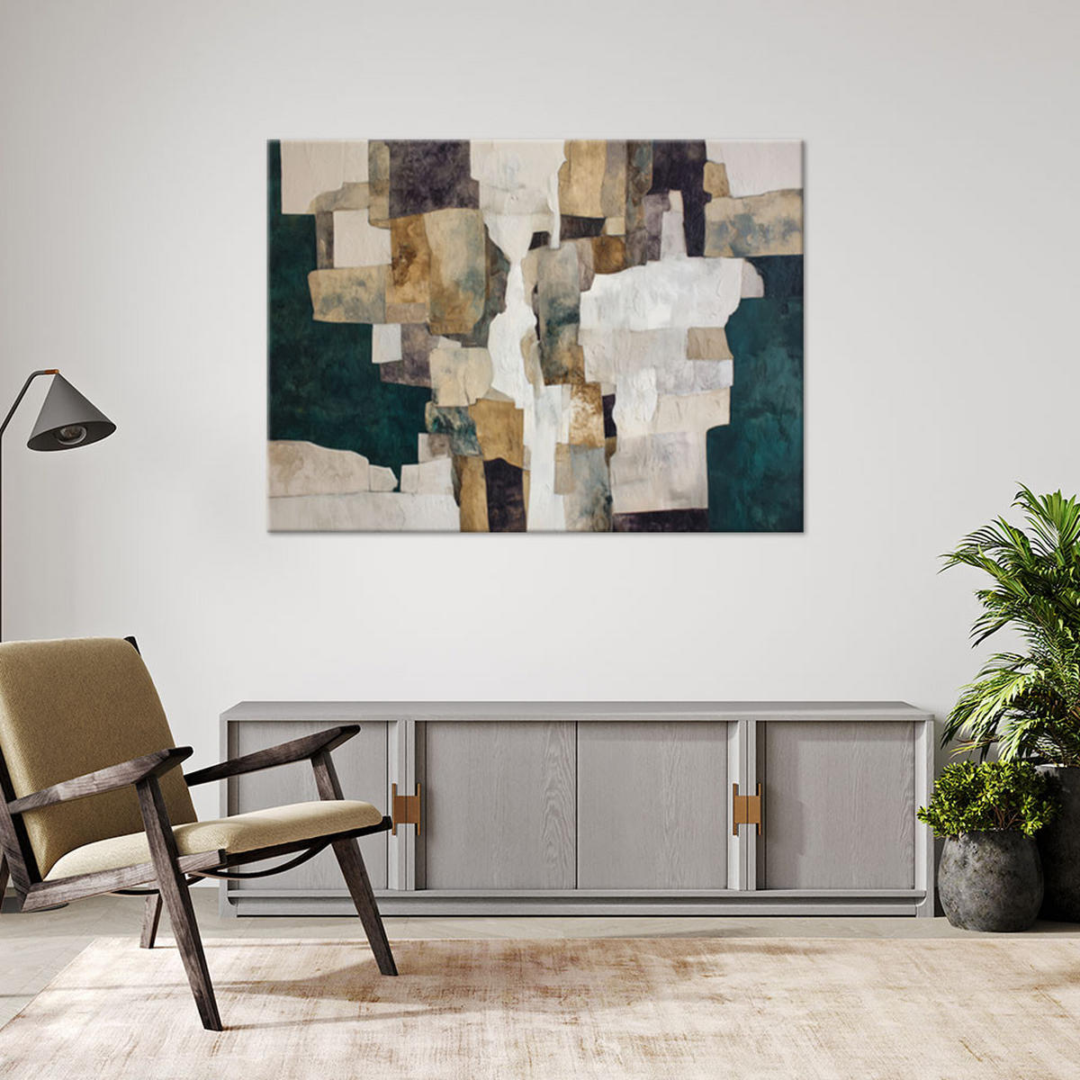 BILD auf Leinwand, Abstrakt in den Farben beige und braun - Grün, Textil (30/20cm) - Feeby