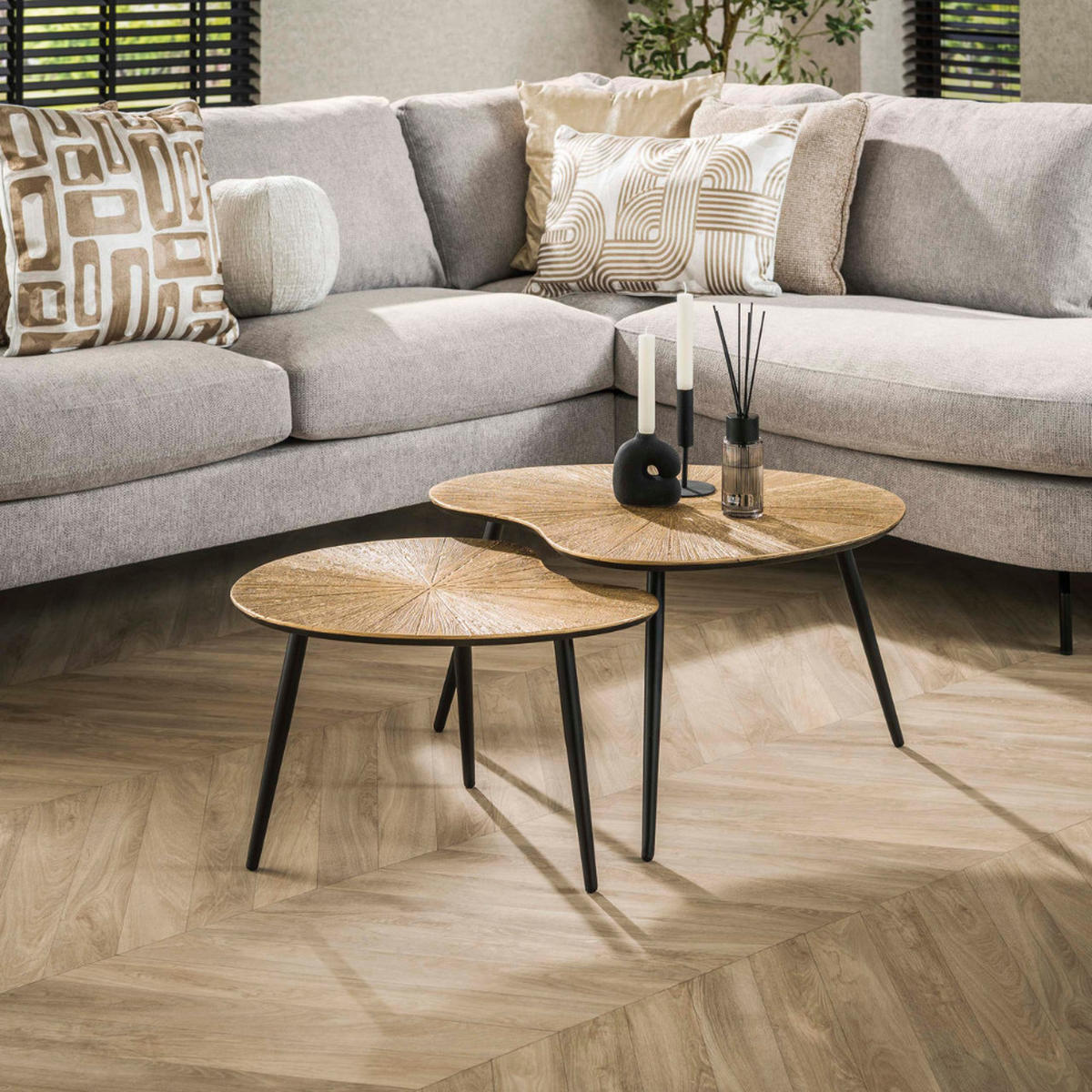 COUCHTISCH-SET DARIO RAGGIO Nierenförmige Satztische in Antikgold - Goldfarben, Holz (56/71/40cm) - alesvelt