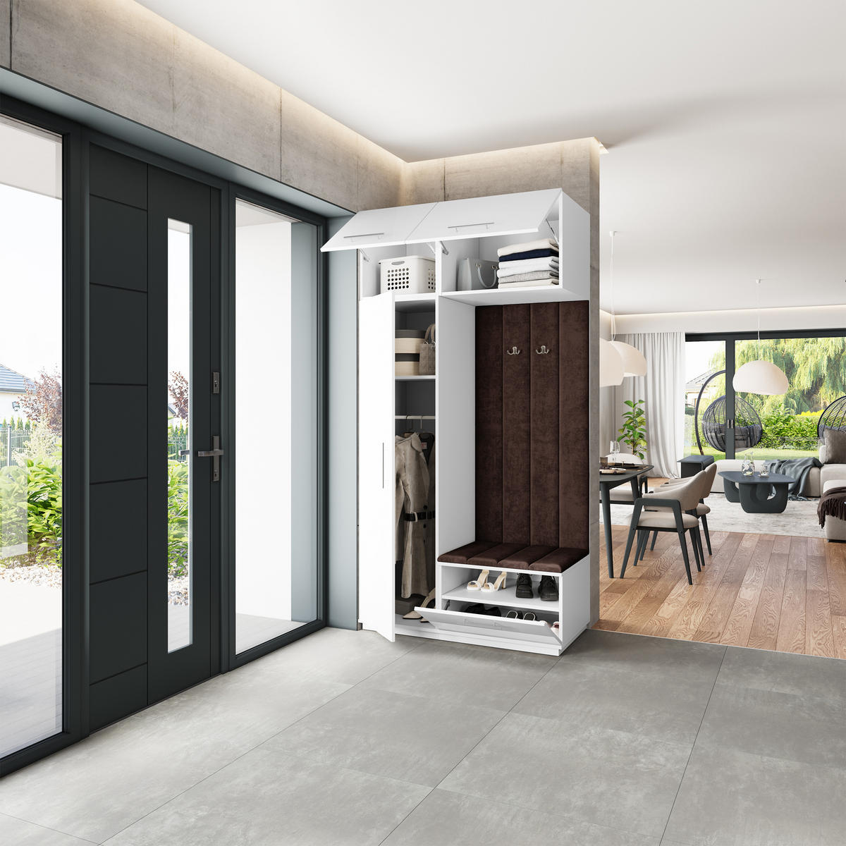 GARDEROBENSCHRANK REMA 120/240/60 cm Modern Garderobe-Set Weiß - Weiß/Braun, Holzwerkstoff (120/240/60cm) - MASSENO