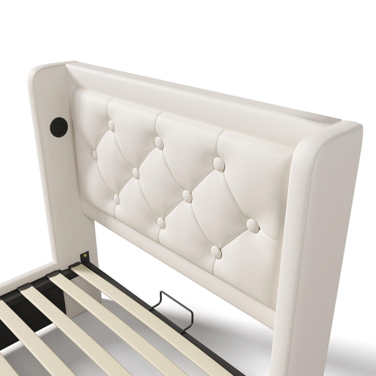 POLSTERBETT aus PU 90x200 cm Weiß mit Bettkasten, LED-Beleuchtung und USB-/Typ-C-Anschlüssen - Weiß, Leder (90/200cm) - IVMEU