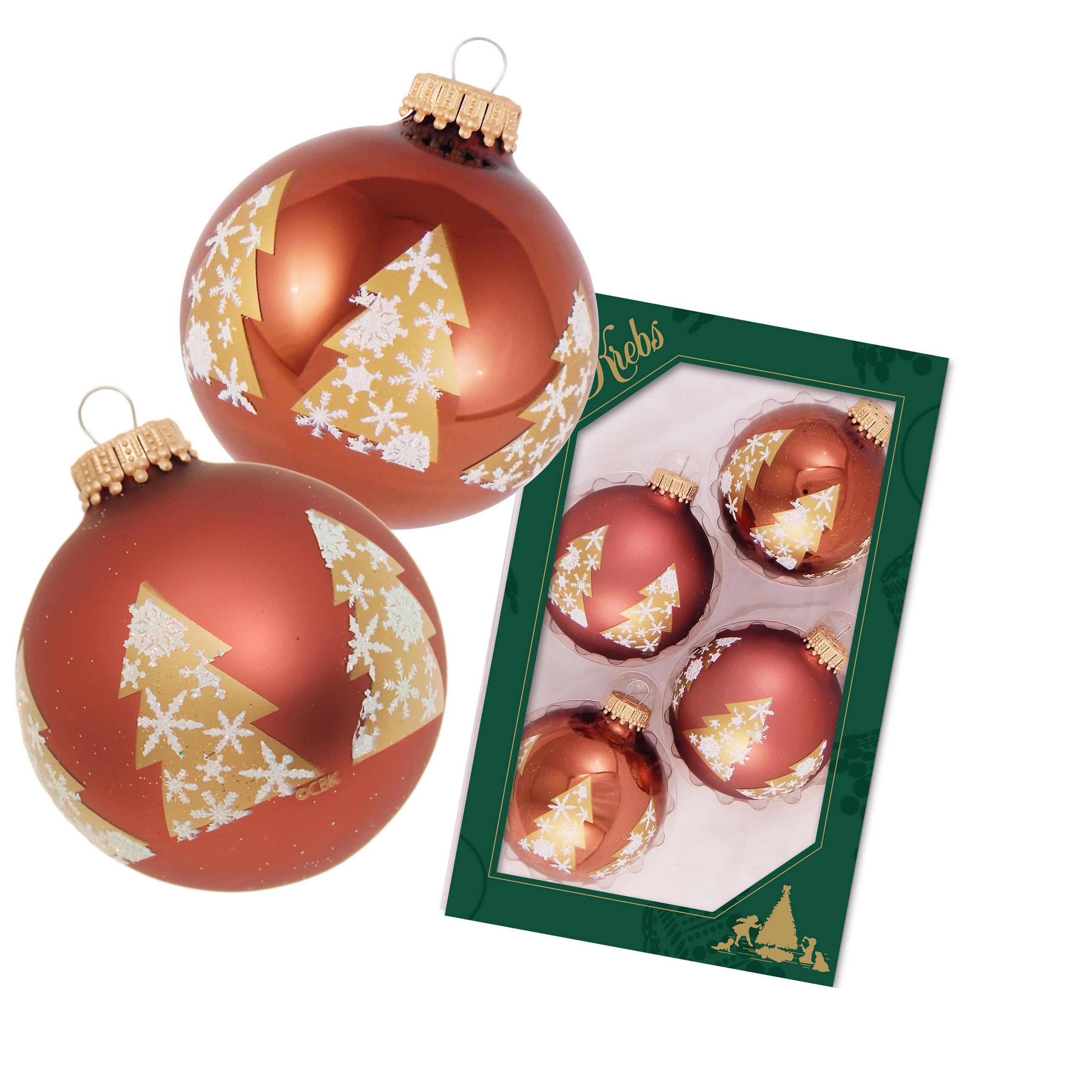 CHRISTBAUMKUGELN Winterbaum Braun 7cm (Glas / 4 Stk.) - Braun, Glas (6/7/6cm) - Krebs Glas Lauscha