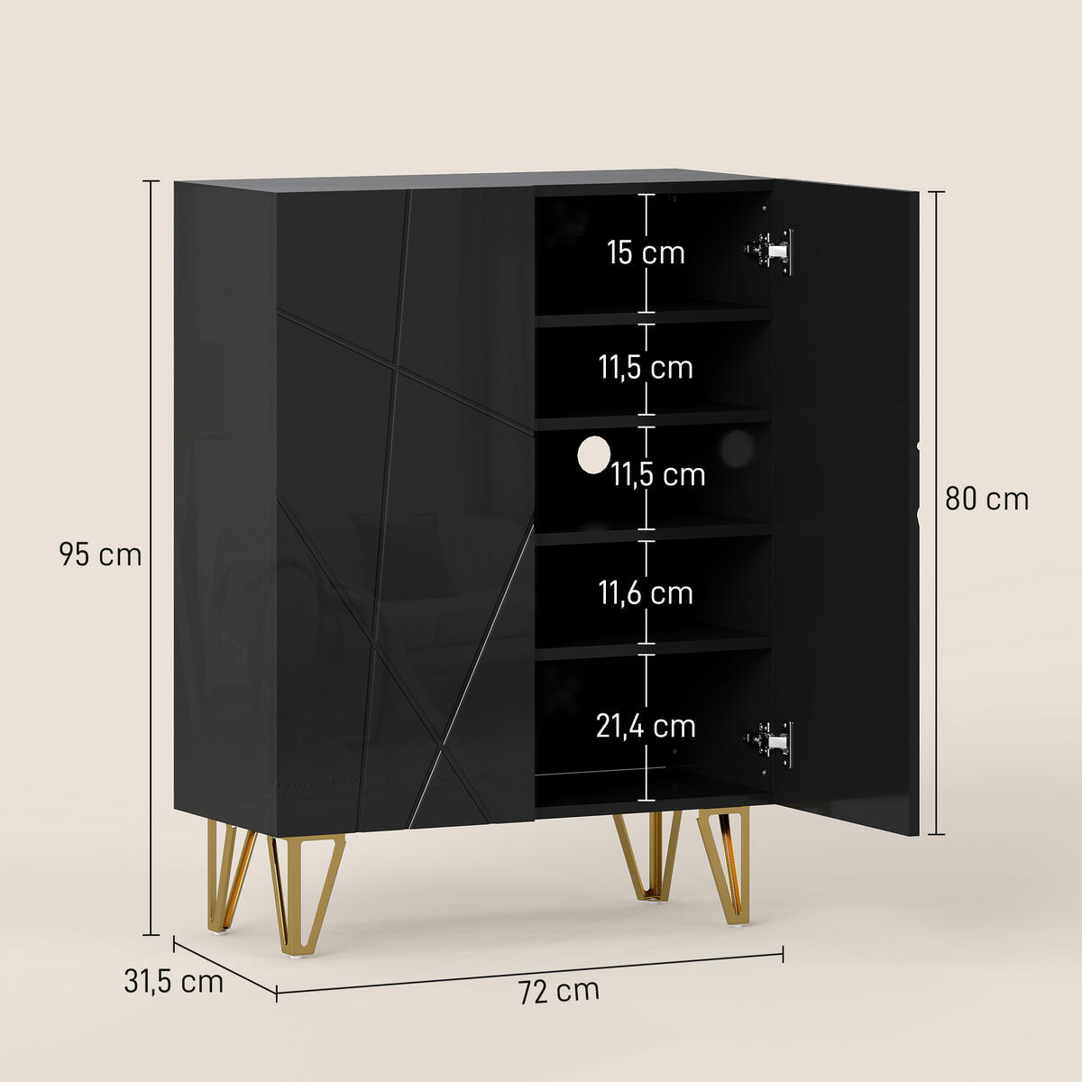 SCHUHSCHRANK Schwarz 31.5/72.0/95.0 cm - Schwarz, Holzwerkstoff (72/95/31.5cm)
