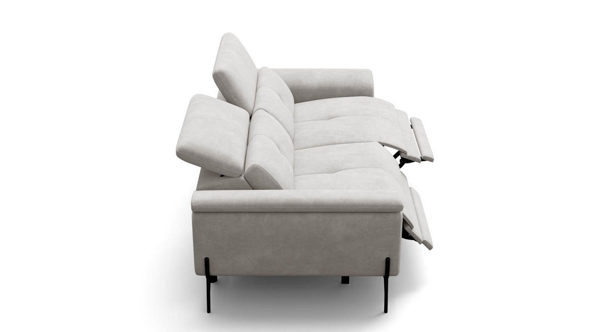 SOFA RELAX AVENA 3-Sitzer, beiger Veloursstoff - Beige/Schwarz, Holz/Textil (204/80/108cm) - Wozimo