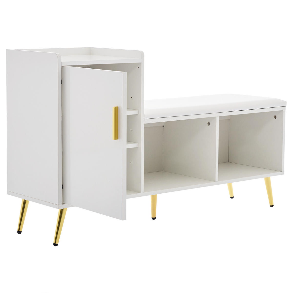 SCHUHSCHRANK Weiß Gold Sitzbank Hochglanz Stauraum Flur - Weiß, Holzwerkstoff (35/71.5/120cm) - FLIEKS