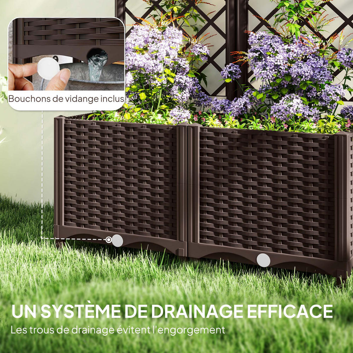 HOCHBEET DE-12209 mit Rankgitter 80/40/135 cm mit 6 Drainagelöchern Braun - Braun, Kunststoff (80/135/40cm) - ComfortXL