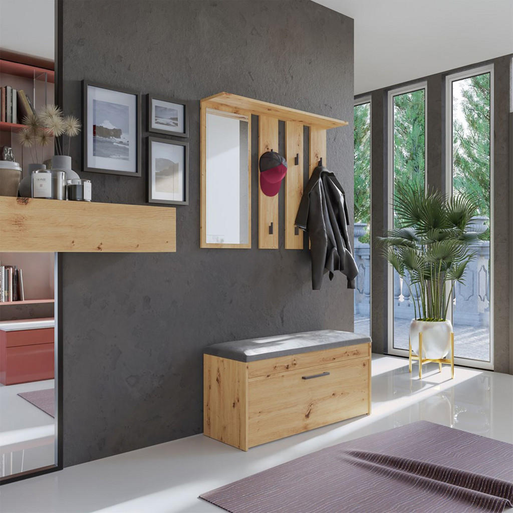 Thumbnail - Selsey Flurmöbel-Set, Eiche, Metall, 2 Fächer, Rechteckig, 100x180x35 cm, Garderobe, Garderoben-Sets & Serien, Garderobe...