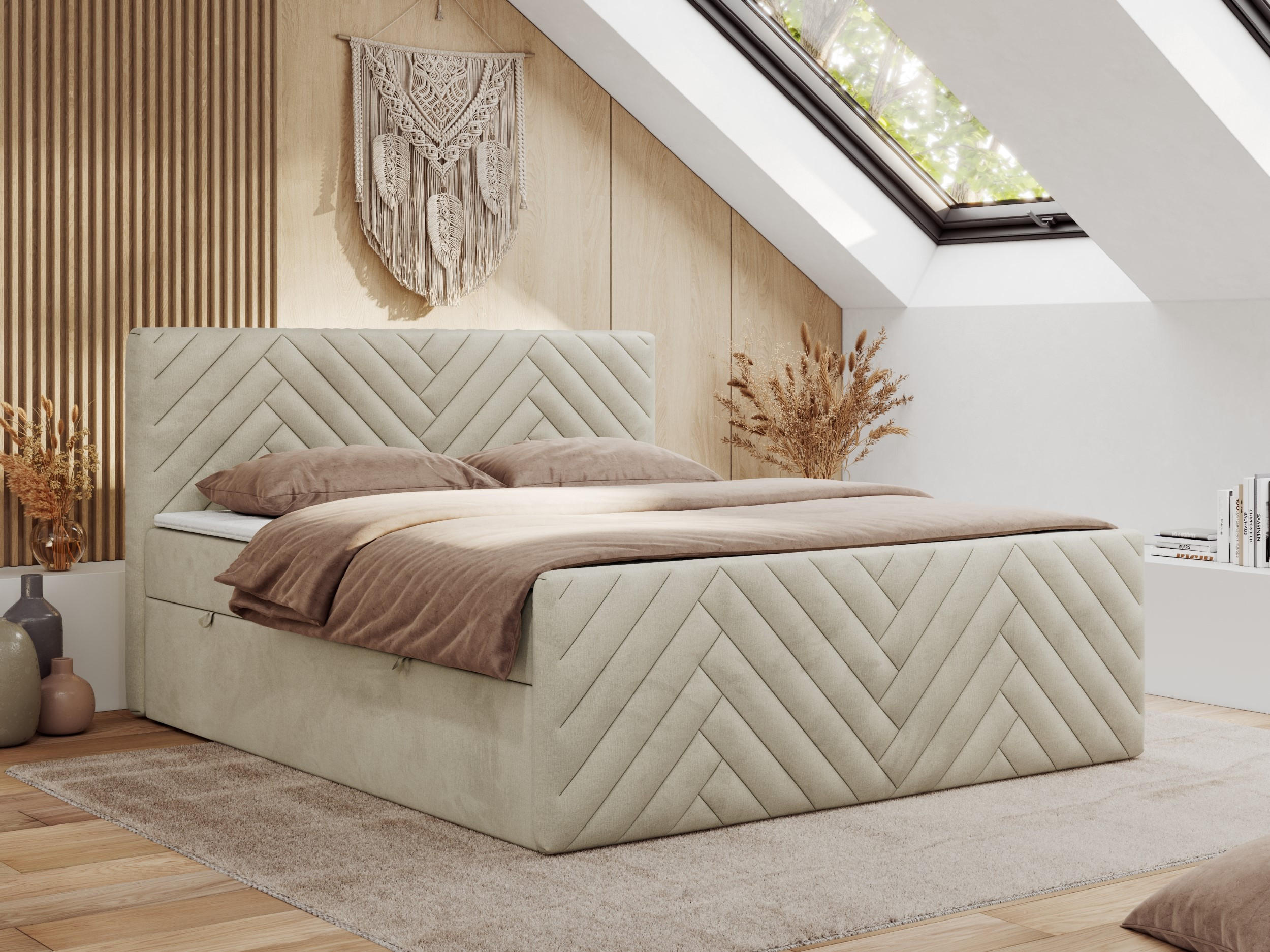 BOXBETT PARIS DUO 120/200 - Beige Velvet - H3 - Beige, Holz/Textil (120/200cm) - MKS