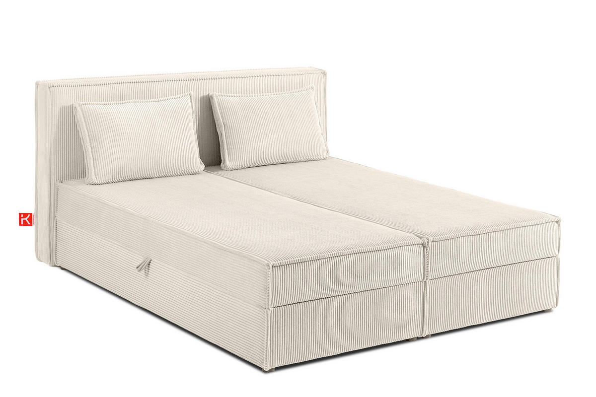 BOXSPRINGBETT ROTI 160x200 mit Matratze und Topper, mit Bettkasten, ecrufarben - Ecru/Schwarz, Holz/Holzwerkstoff (160/200cm) - KONSIMO®