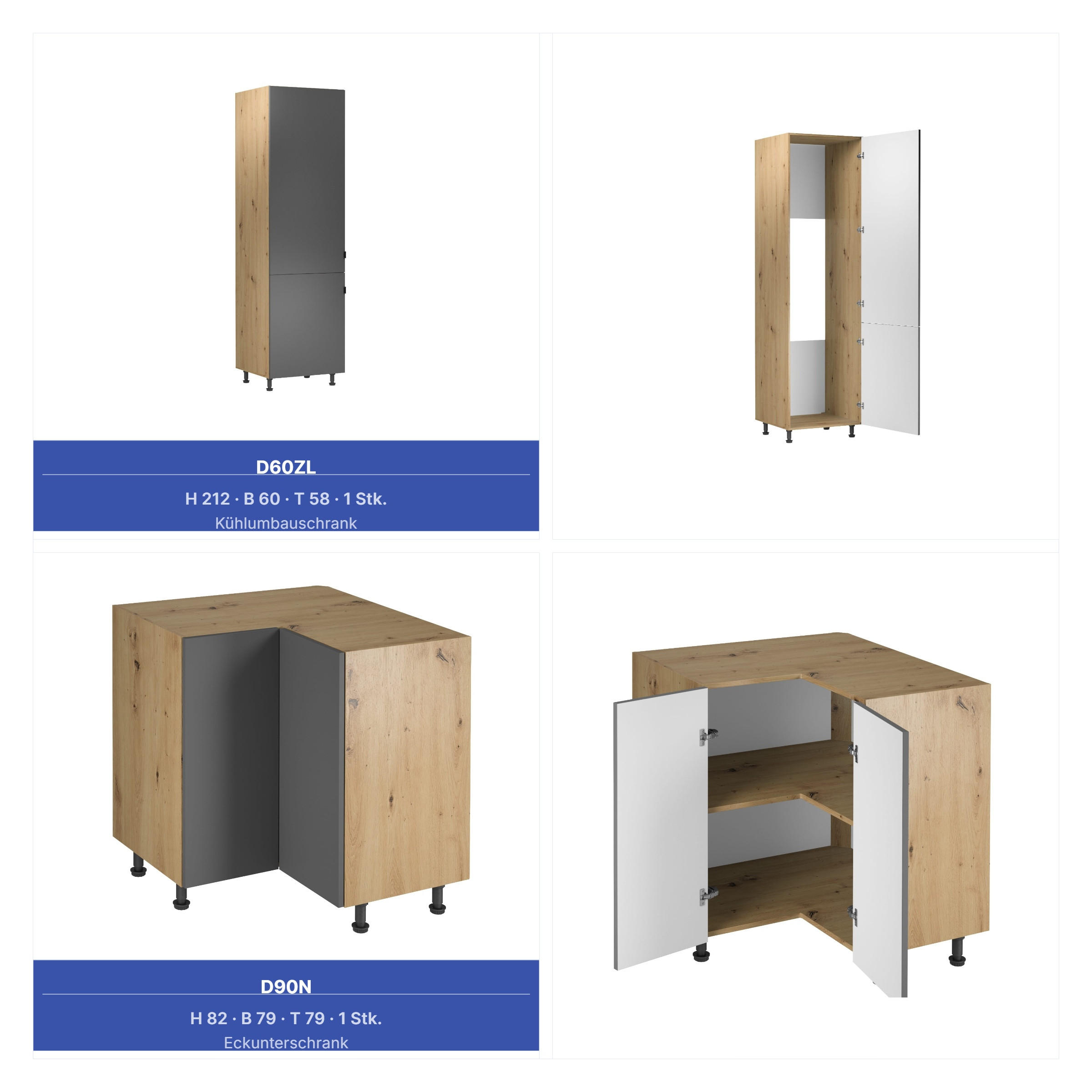 WINKELKÜCHE 300 cm x 140 cm- Langen KL6-M300 - in Grau/Matt - Schwarz/Grau, Holz/Holzwerkstoff (440/212/58cm) - Milaros Markt