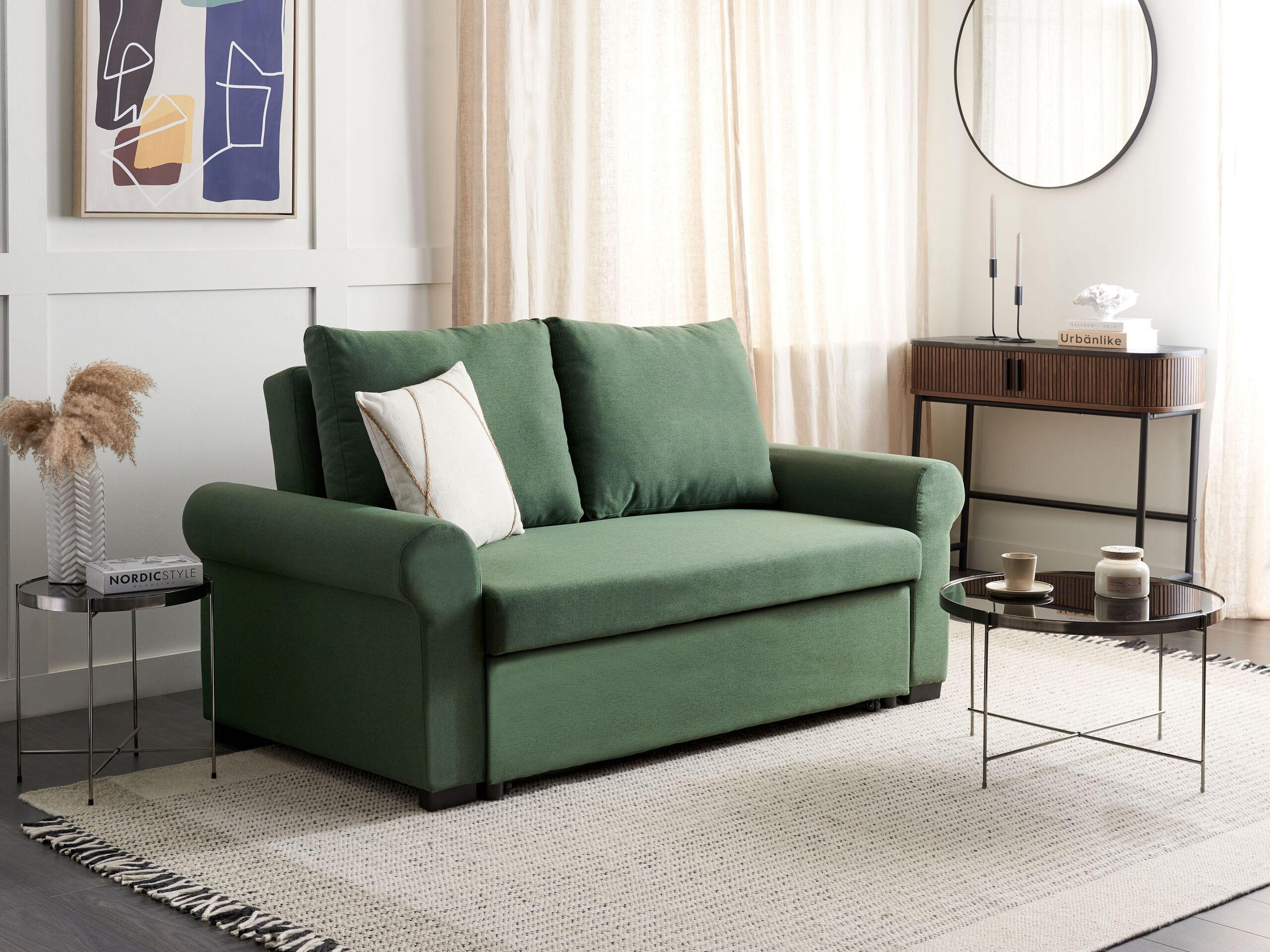2-SITZER-SCHLAFSOFA Leinenoptikdunkelgrün Silda - Grün, Textil (173/92/93cm) - Beliani