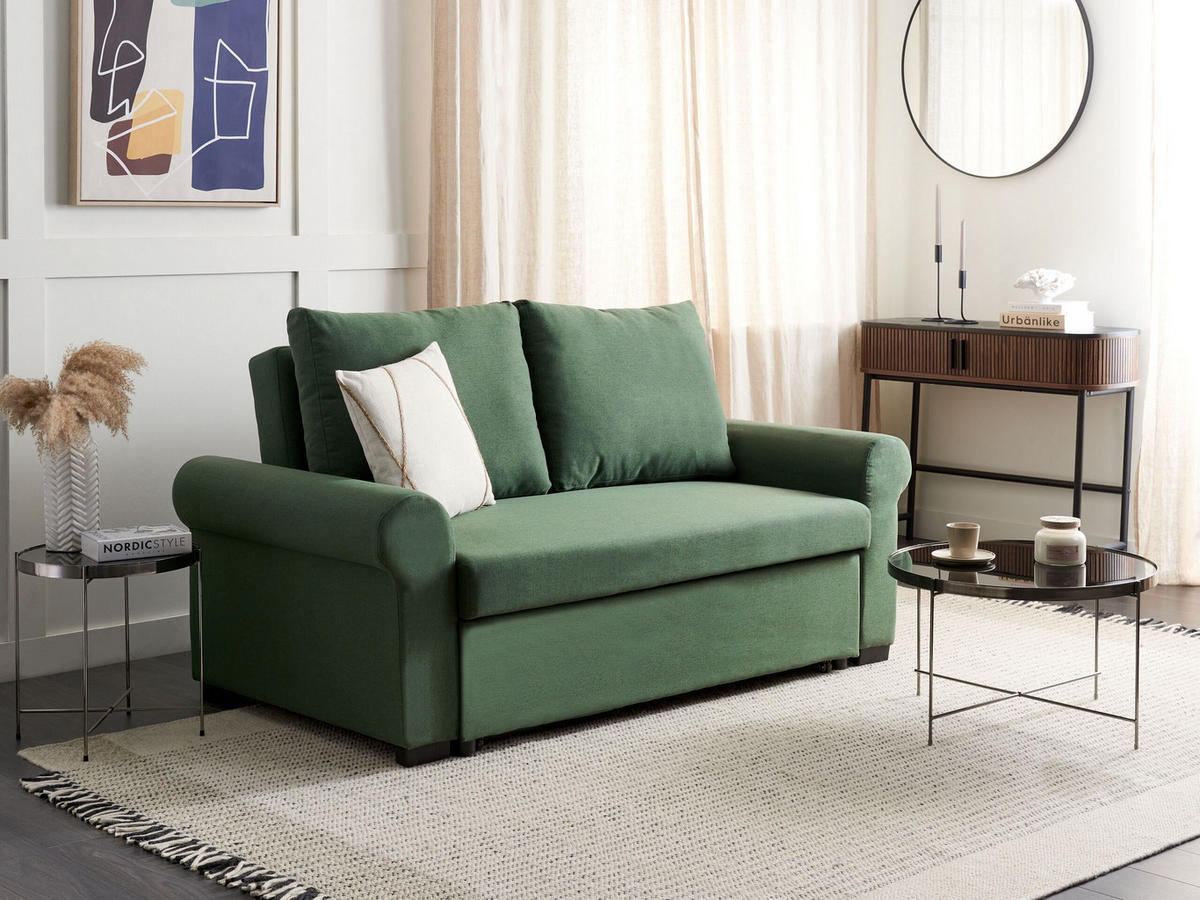 2-SITZER-SCHLAFSOFA Leinenoptikdunkelgrün Silda - Grün, Textil (173/92/93cm) - Beliani