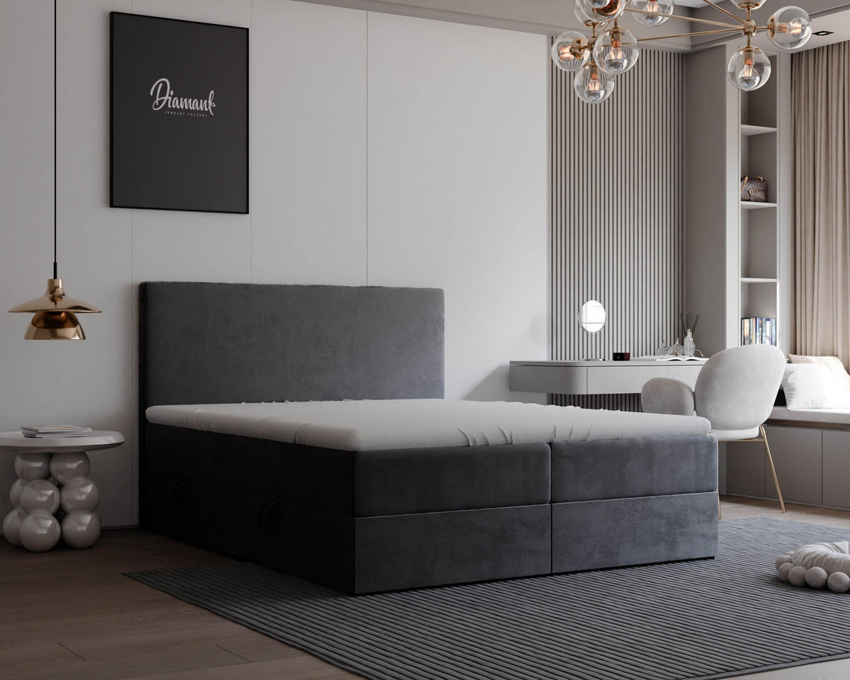 BOXBETT 180x200 cm mit Topper - Dunkelgrau, Holzwerkstoff/Textil (180/200cm) - Idohome