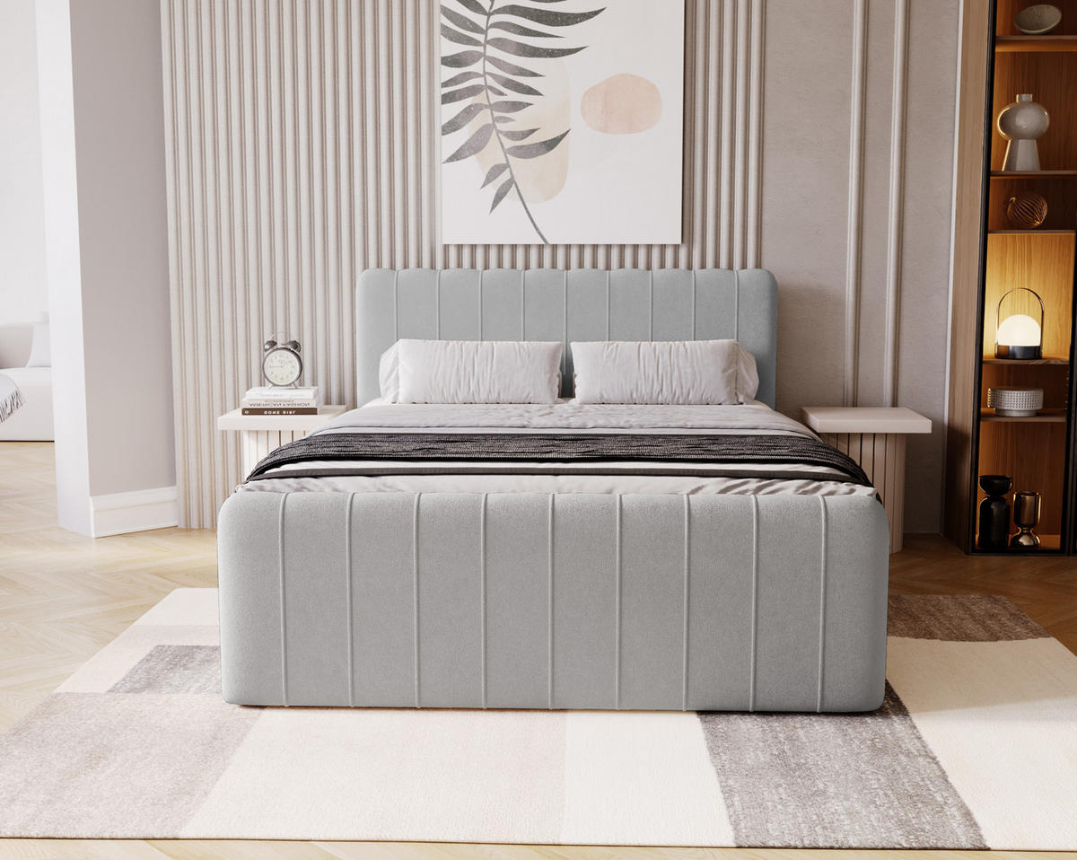 BOXBETT OSLO mit Bettkasten Stoff Komodo Hellgrau 180x200 cm - Hellgrau, Holz (180/200cm) - Kaiser Möbel