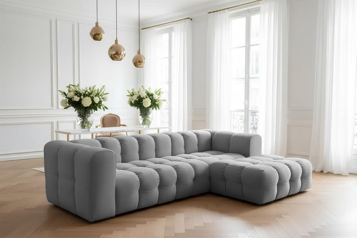 ECKSOFA Solvie In Tiffani - Grau, Holzwerkstoff/Textil (290/193cm) - Fun Möbel