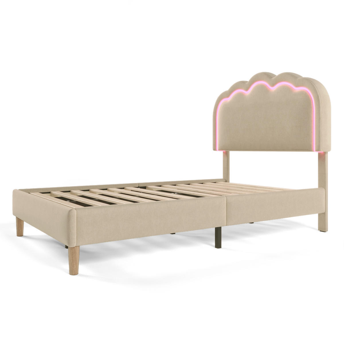 POLSTERBETT 90/200 cm aus Leinen mit LED-Kopfteil Beige - Beige, Textil (90/200cm) - Modenvie