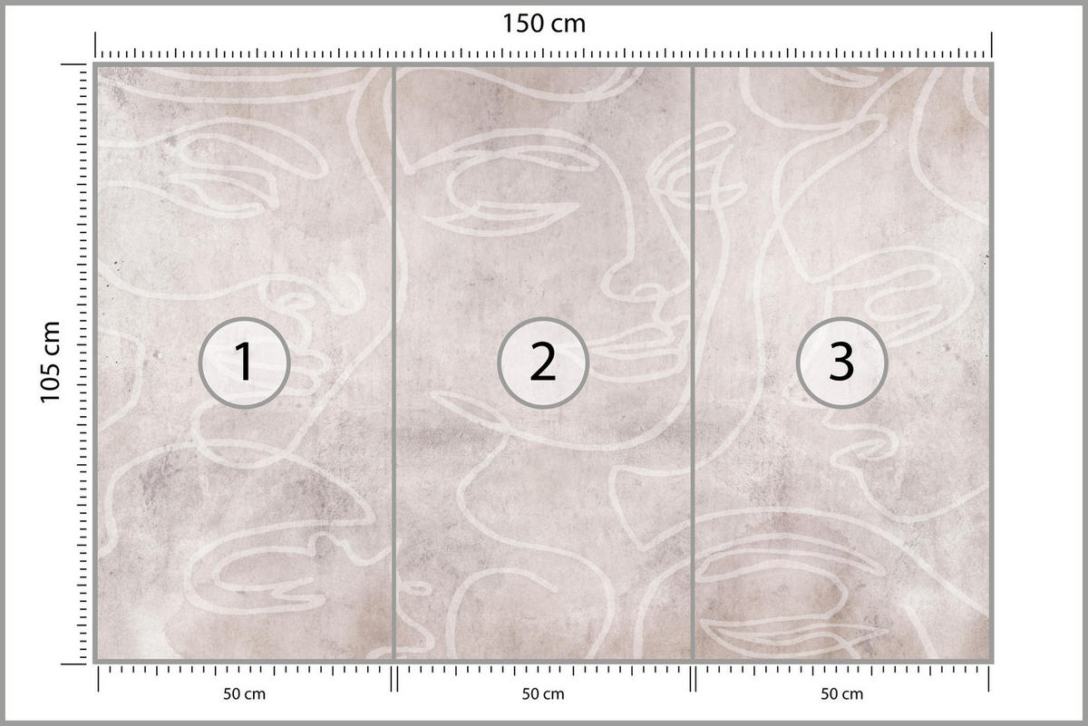FOTOTAPETE für Schlafzimmer Abstrakte Gesichter Beton 150x105 - Beige/Braun, Papier (150/105cm) - Muralo