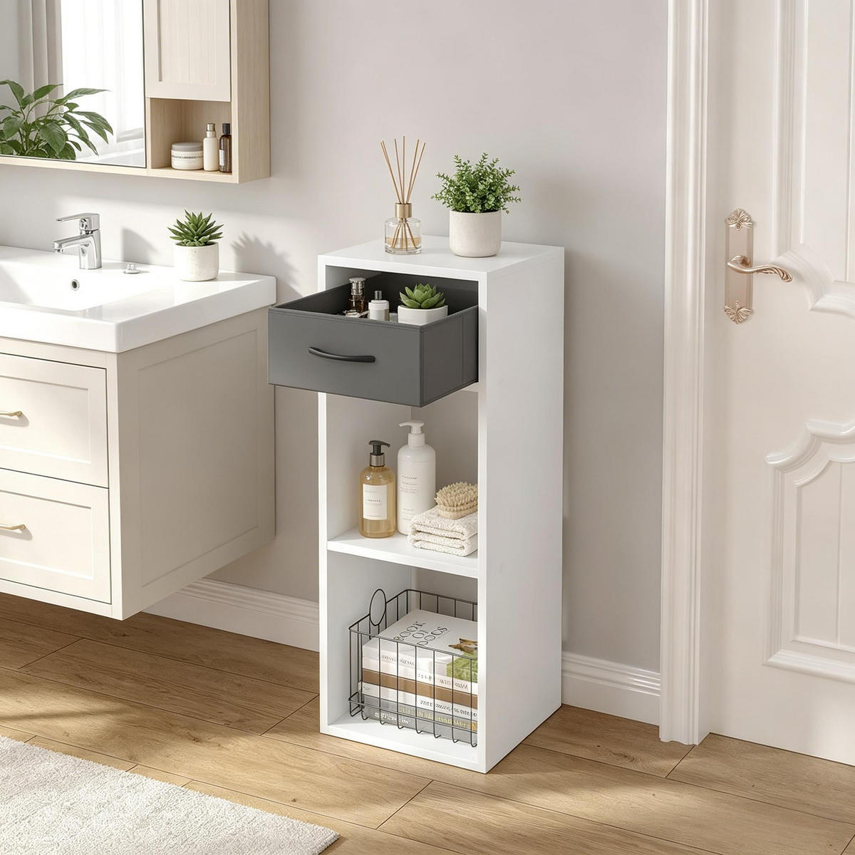 BÜCHERREGAL Grau/Weiß 1 Schublade und 2 offene Fächer 32/30/80 cm - Grau, Holzwerkstoff (32.4/80/30cm) - PANGIVO