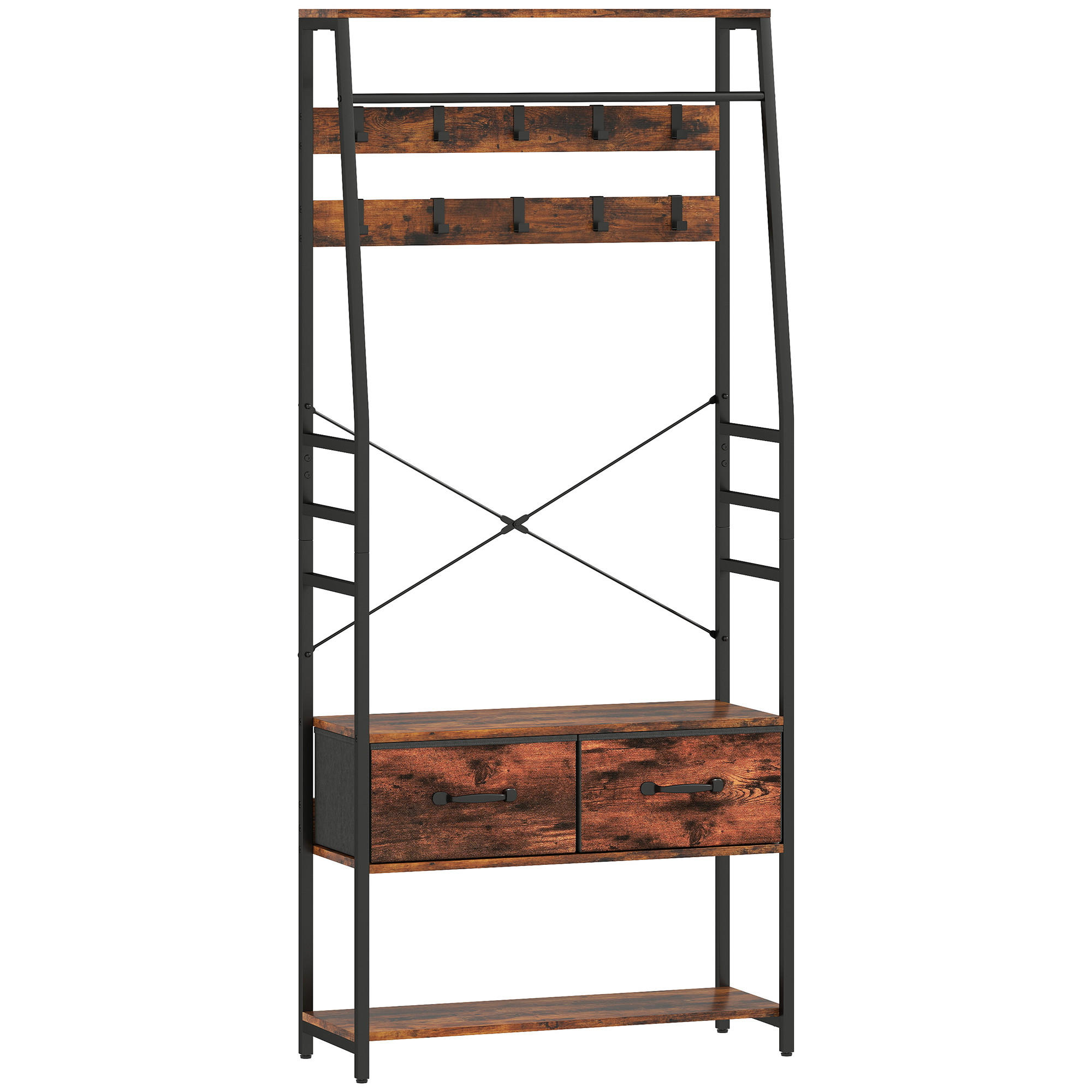 GARDEROBENSTÄNDER Spanplatte Metall Rustikal-Braun - Schwarz/Braun, Holzwerkstoff/Metall (30/180/80cm) - HOMCOM