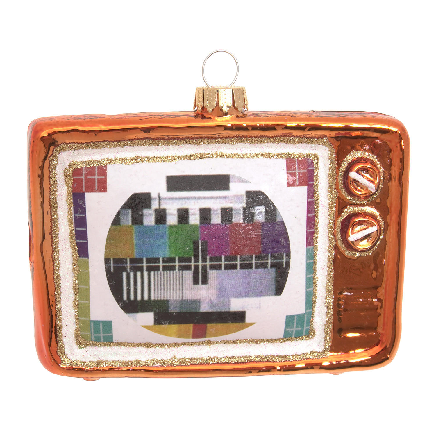 CHRISTBAUMSCHMUCK Fernseher Nostalgie Braun 9cm (Glas / 1 Stk.) - Braun, Glas (9/6/4cm) - Krebs Glas Lauscha