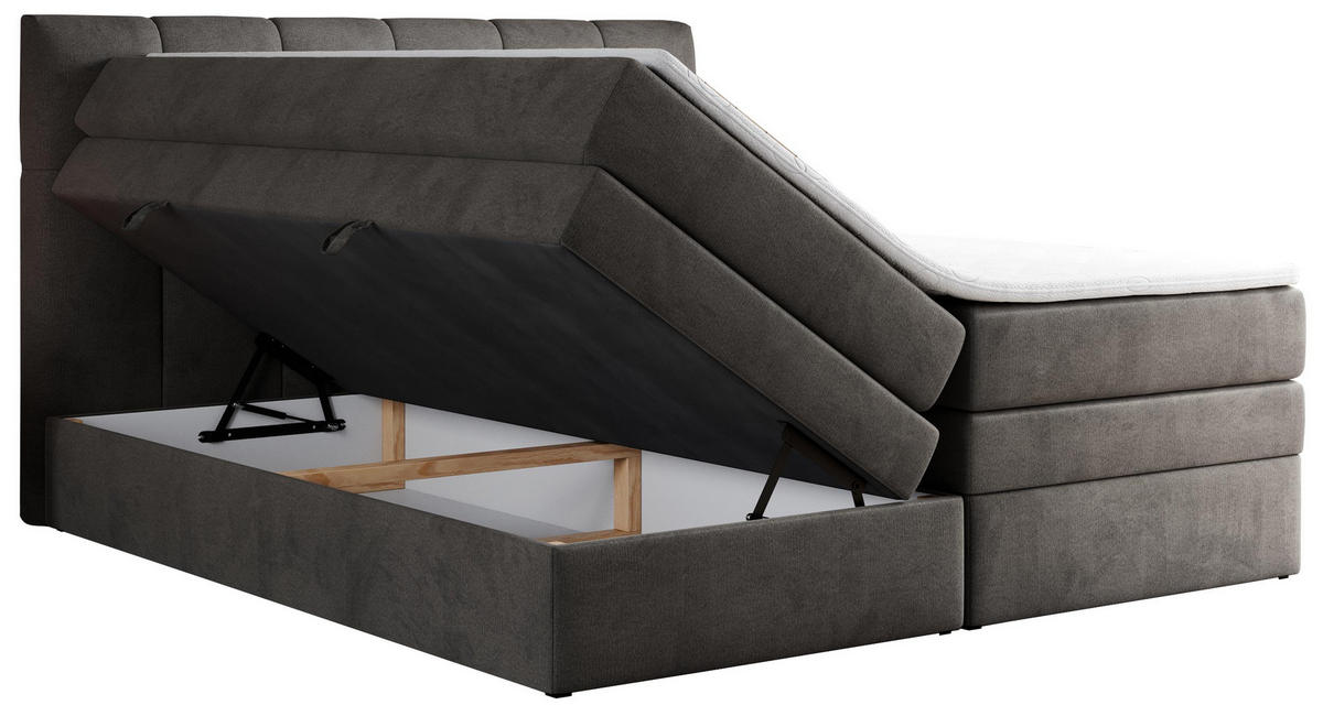 BOXSPRINGBETT ALVIN KING 120/200 Dunkelgrau Velvet - H3 - Dunkelgrau, Holz/Textil (120/200cm) - MKS