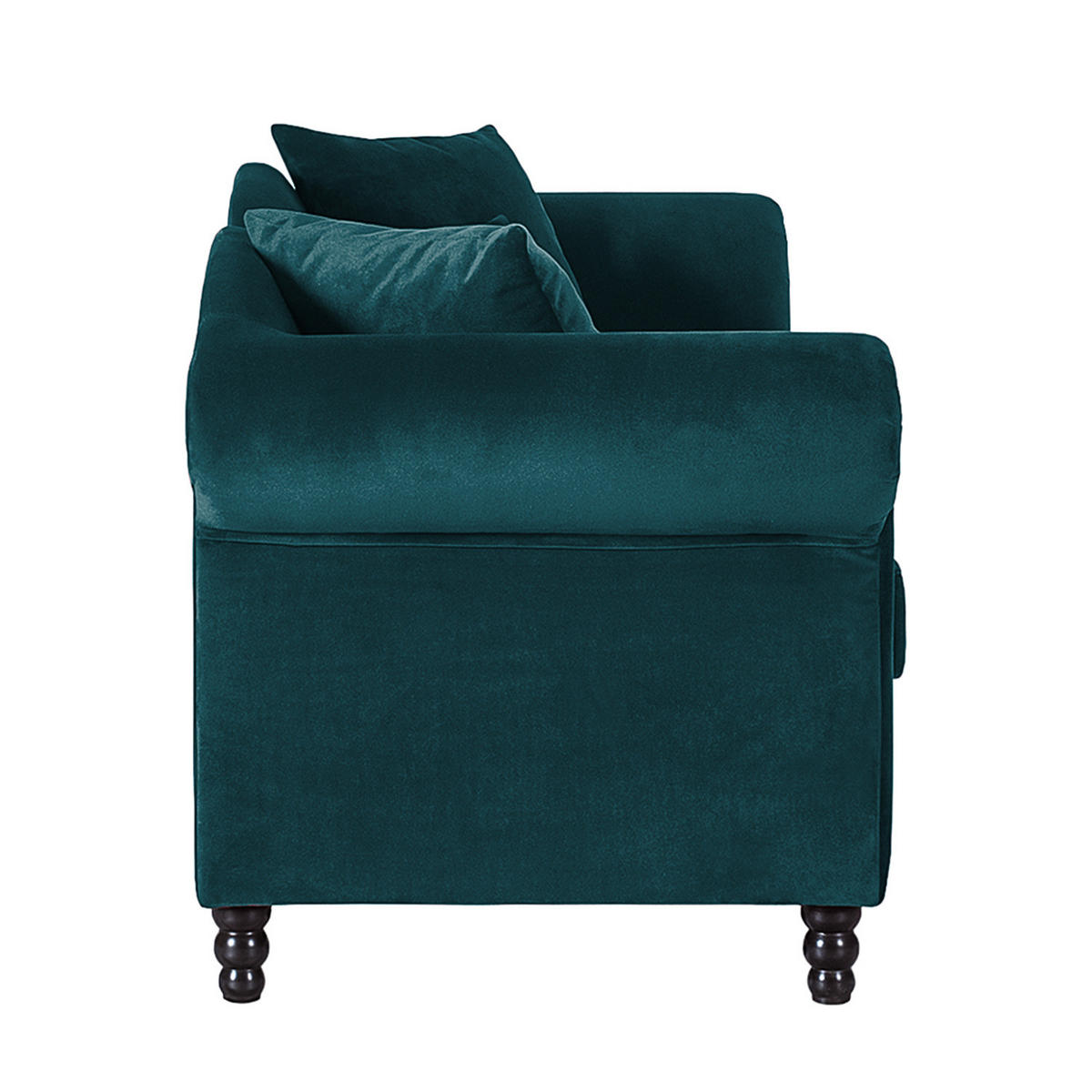 3-SITZER SOFA - Samt - Petrol/Schwarz, Buchenholz/Textil (213/84/79cm) - home24