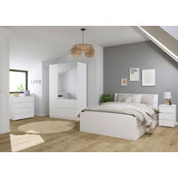 JUGENDZIMMER Joel in Weiß 4 teilig – mit 3türigem Kleiderschrank mit Spiegel, 140er Jugendbett, Nachttisch und Kommode - Weiß, Holzwerkstoff (80/200/120cm)