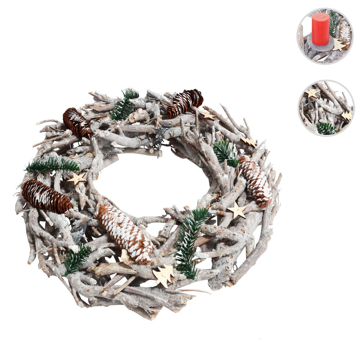 ADVENTSKRANZ XXL RUND OHNE KERZEN/HALTER Weiß, Rot - Rot/Weiß, Holz (11cm) - MCW