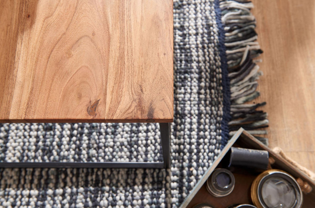 COUCHTISCH Industrial, Akazienholz mit Eisengestell, handgefertigt, robust und stabil - Beige/Schwarz, Holz/Metall (60/60/41cm) - KADIMA DESIGN