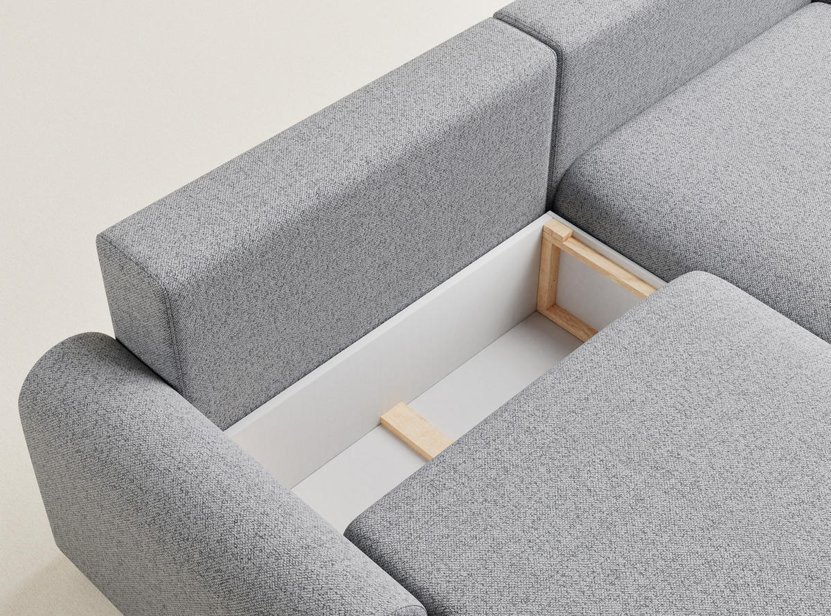 ECKSOFA MIT SCHLAFFUNKTION Tallin Hellgrau Webstoff - Hellgrau/Schwarz, Holz/Holzwerkstoff (240/145cm) - Maison de Reve